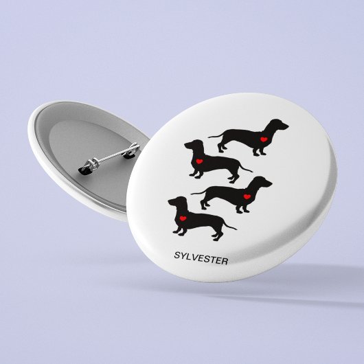 Badge Rond 2,50 Cm Dachshund Saucisse Chien Coeur du Coeur Nom