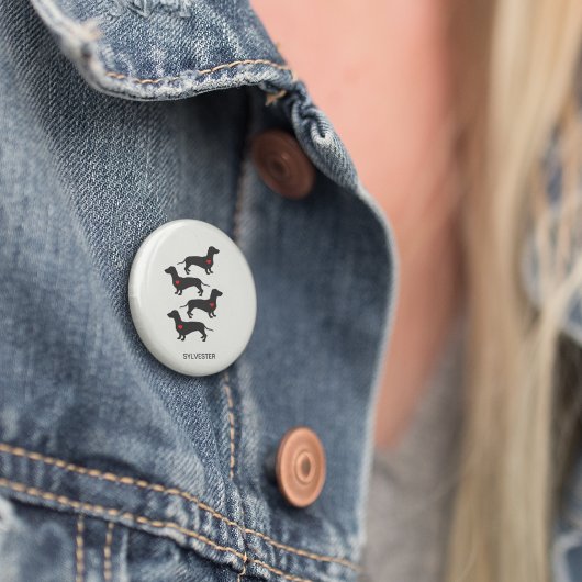 Badge Rond 2,50 Cm Dachshund Saucisse Chien Coeur du Coeur Nom