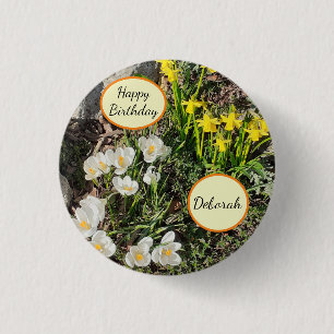 Badge Rond 2,50 Cm Daffodiles et Crocus Anniversaire