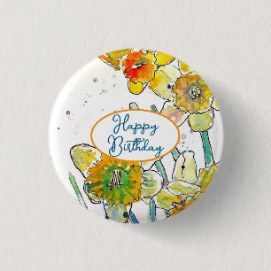 Badge Rond 2,50 Cm Daffodique Jaune Daffodique Fleur Aquarelle