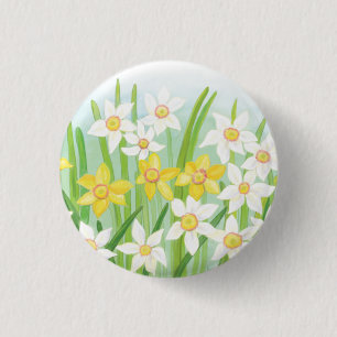 Badge Rond 2,50 Cm Daffodiques blanc et jaune