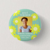 Badge Rond 2,50 Cm Daisy Best Teacher Photo Light Turquoise (Devant)