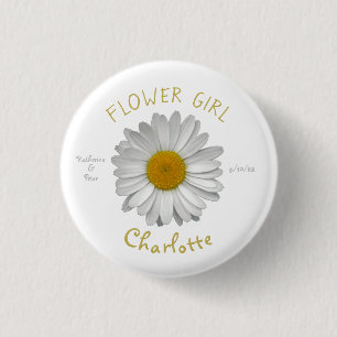 Badge Rond 2,50 Cm Daisy Flower Gold Name Flower Girl Button