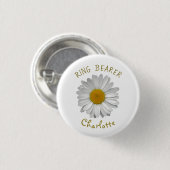 Badge Rond 2,50 Cm Daisy Flower Gold Nom Porteur d'anneau (Devant & derrière)