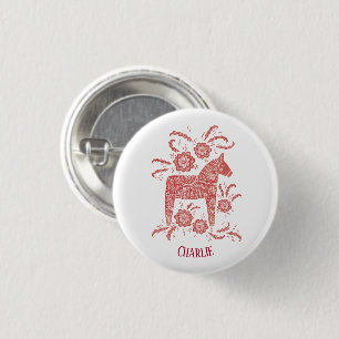 Badge Rond 2,50 Cm Dala Horse Suédois Folk Art Personnalisé