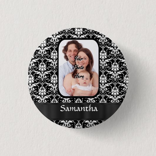 Badge Rond 2,50 Cm Damas noir et blanc (Devant)