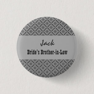 Badge Rond 2,50 Cm Damassé modelée par gris de Pin du BEAU-FRÈRE d