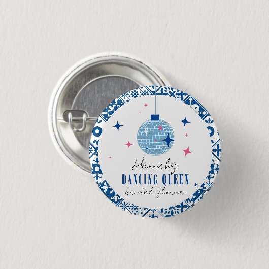 Badge Rond 2,50 Cm Dancing Queen grec Musical disco nuptiale douche (Devant & derrière)