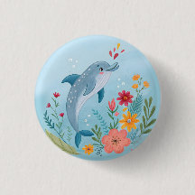 Dauphin aquarelle mignon & jardin de fleurs sauvag