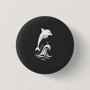 Badge Rond 2,50 Cm Dauphin Blanc Mignon Sautant les Vagues Océan Pape