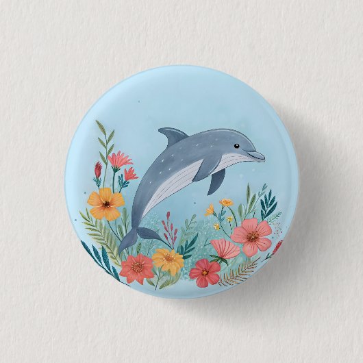 Badge Rond 2,50 Cm Dauphin Floral (Devant)