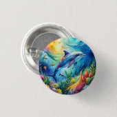 Badge Rond 2,50 Cm Dauphin peint (Devant & derrière)