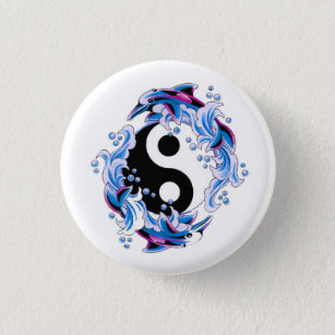 Badge Rond 2,50 Cm Dauphins frais de Yin Yang de symbole de tatouage