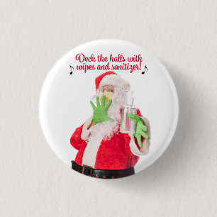 Badge Rond 2,50 Cm Deck Les Halls Avec linges et Sanitizer Père Noël