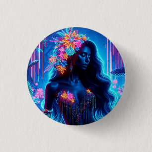 Badge Rond 2,50 Cm Déesse De Lumière Neon luisant Forêt imaginaire ar