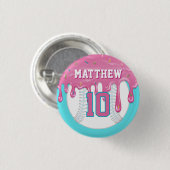 Badge Rond 2,50 Cm Dégoulinade de baseball rose et bleu (Devant & derrière)