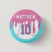 Badge Rond 2,50 Cm Dégoulinade de baseball rose et bleu (Devant)