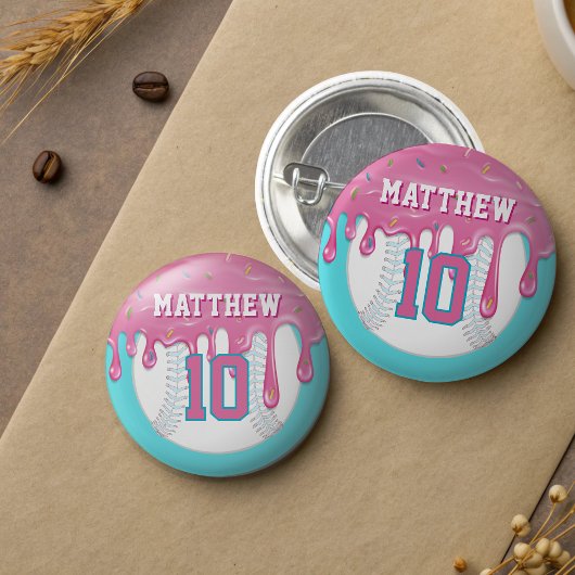 Badge Rond 2,50 Cm Dégoulinade de baseball rose et bleu