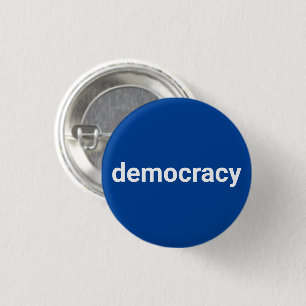 Badge Rond 2,50 Cm Démocratie simple texte minimaliste blanc et bleu