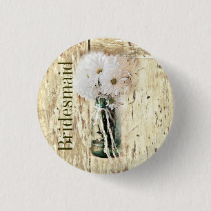 Badge Rond 2,50 Cm demoiselle d'honneur en bois de marguerite de pays