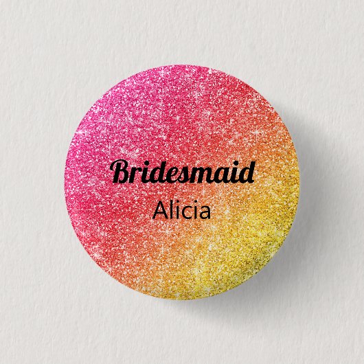 Badge Rond 2,50 Cm Demoiselle d'honneur Rose Pailleté Or Bouton (Devant)