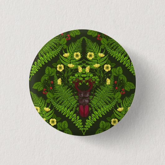 Badge Rond 2,50 Cm Dendroctones et fougères, feuilles verts (Devant)