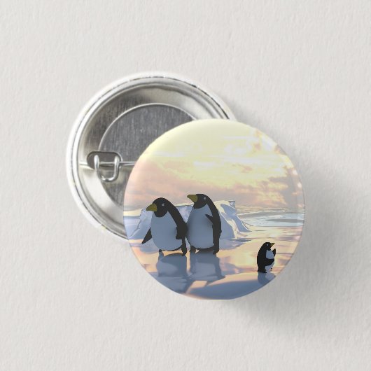 Badge Rond 2,50 Cm des pingouins qui refroidissent sur une banquise (Devant & derrière)
