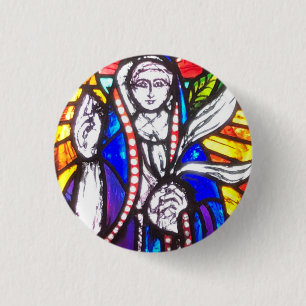 Badge Rond 2,50 Cm Design en verre tendu avec la figure religieuse.