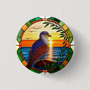 Badge Rond 2,50 Cm Design en verre tendu avec un oiseau sur rocher