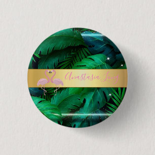 Badge Rond 2,50 Cm Design moderne, Feuilles Tropical Palm, Rose