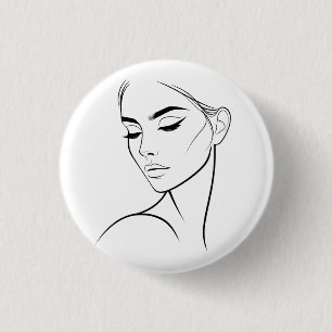 Badge Rond 2,50 Cm Dessin à visage féminin d'une ligne no3