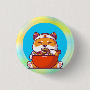 Badge Rond 2,50 Cm Dessin animé de Shiba Inu mignon mangeant des noui