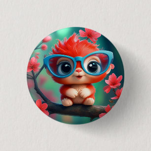 Badge Rond 2,50 Cm Dessin animé Panda rose sur la branche-68807
