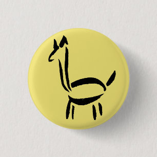 Badge Rond 2,50 Cm Dessin au pinceau Lama Alpaga Cheval Animal