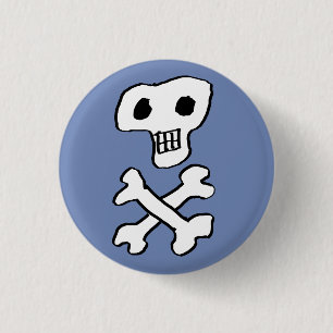 Badge Rond 2,50 Cm dessin de crâne de pirate et d'os croisés