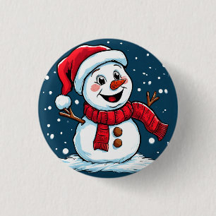 Badge Rond 2,50 Cm Dessin de Snowman avec chapeau de Santa