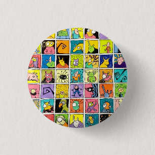 Badge Rond 2,50 Cm Dessins carrés de visages étranges et bizarres de