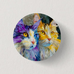 Badge Rond 2,50 Cm Deux chats violets et jaunes