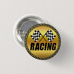 Badge Rond 2,50 Cm Deux drapeaux de course à damiers pour la victoire