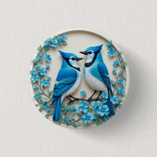 Badge Rond 2,50 Cm Deux geais bleus se reposant sur une branche