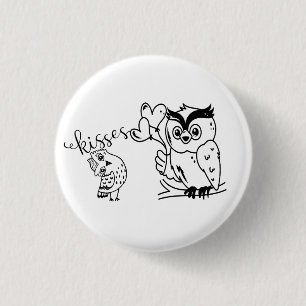 Badge Rond 2,50 Cm Deux Hiboux