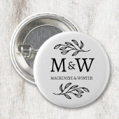 Badge Rond 2,50 Cm Deux noms de monogramme Mariage Élégant Botanique