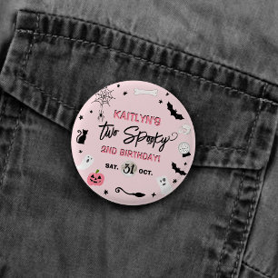 Badge Rond 2,50 Cm Deux Spooky! Filles Fête d'anniversaire Halloween