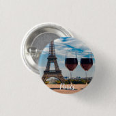 Badge Rond 2,50 Cm Deux verres de vin avec la tour Eiffel (Devant & derrière)