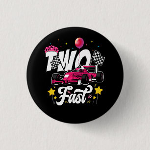 Badge Rond 2,50 Cm Deux Voiture Vintage Rapide Anniversaire Thème 2èm