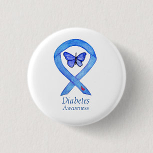 Badge Rond 2,50 Cm Diabetes Awareness Ribbon Butterfly Button Pin