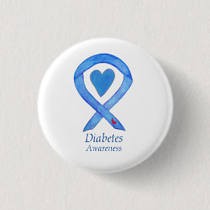 Badge Rond 2,50 Cm Diabetes Awareness Ribbon Heart Custom Button Pins