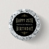Badge Rond 2,50 Cm Diamants blancs Joyeux texte de 25e anniversaire (Devant)