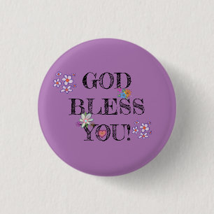 Badge Rond 2,50 Cm « Dieu vous bénisse » Floral chrétien Violet