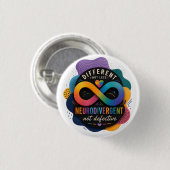 Badge Rond 2,50 Cm Différent Pas Moins, Neurodivergent Pas Défectueux (Devant & derrière)